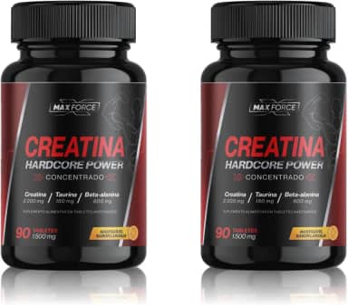Kit 2x Creatina Monohidratada Hardcore Power Concentrado 2000mg Creatine 2g + Taurina e Beta Alanina 90 Tabletes Mastigáveis Sabor Laranja - Max Force