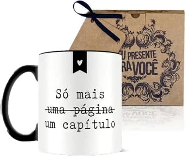 Caneca Divertida com Frase 'Só Mais Um Capítulo', com Caixa para Presente