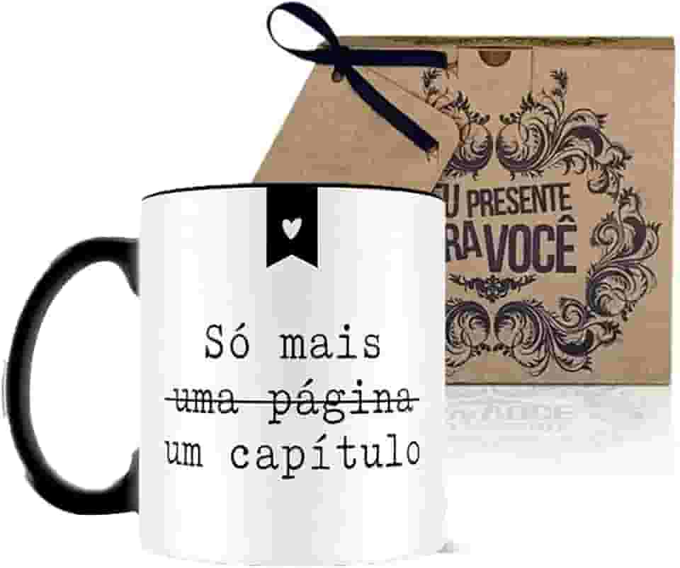 Caneca Divertida com Frase 'Só Mais Um Capítulo', com Caixa para Presente