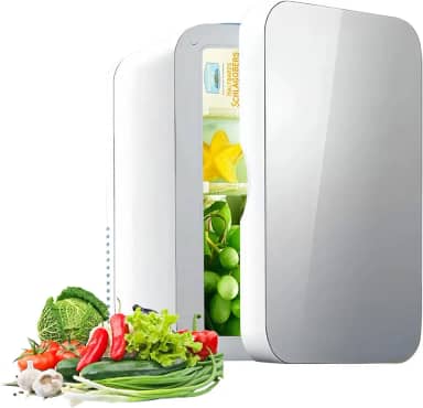 Mini geladeira compacta,geladeira pequena portátil de 6-8 latas refrigerador pequeno de 6L,adaptadores 220V AC/12Carro DC,para bebidas,alimentos,cuidados com a pele,quarto,dormitório,escritório,carro