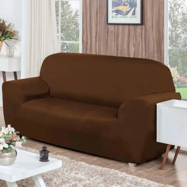 Capa de Sofá 3 Lugares com Elástico Agarradinha em Tecido Malha Gel Cores Alegres (Tabaco)