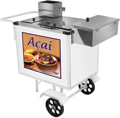 Carrinho de Açaí Cefaz Branco Roda Maciça Guarda Sol Bl15m/gs