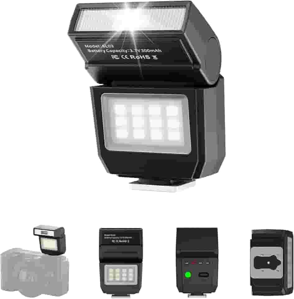ULANZI Câmera SL03 Mini Flash Speedlite com Luz de Vídeo, GN8 6500K Flash Externo Ângulo Ajustável Speedlite de 90° Compatível com Sony/Canon/Fuji/Nikon DSLR, Suporte Universal Single Contact Hot Shoe