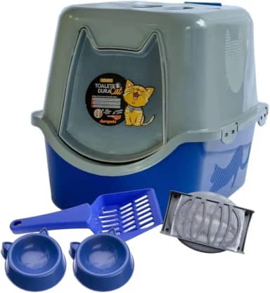 Banheiro Fechado Gato G Caixa Areia Com Pá Sanitário Fechado C Filtro Cor:Azul…