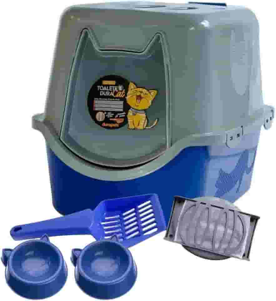 Banheiro Fechado Gato G Caixa Areia Com Pá Sanitário Fechado C Filtro Cor:Azul…
