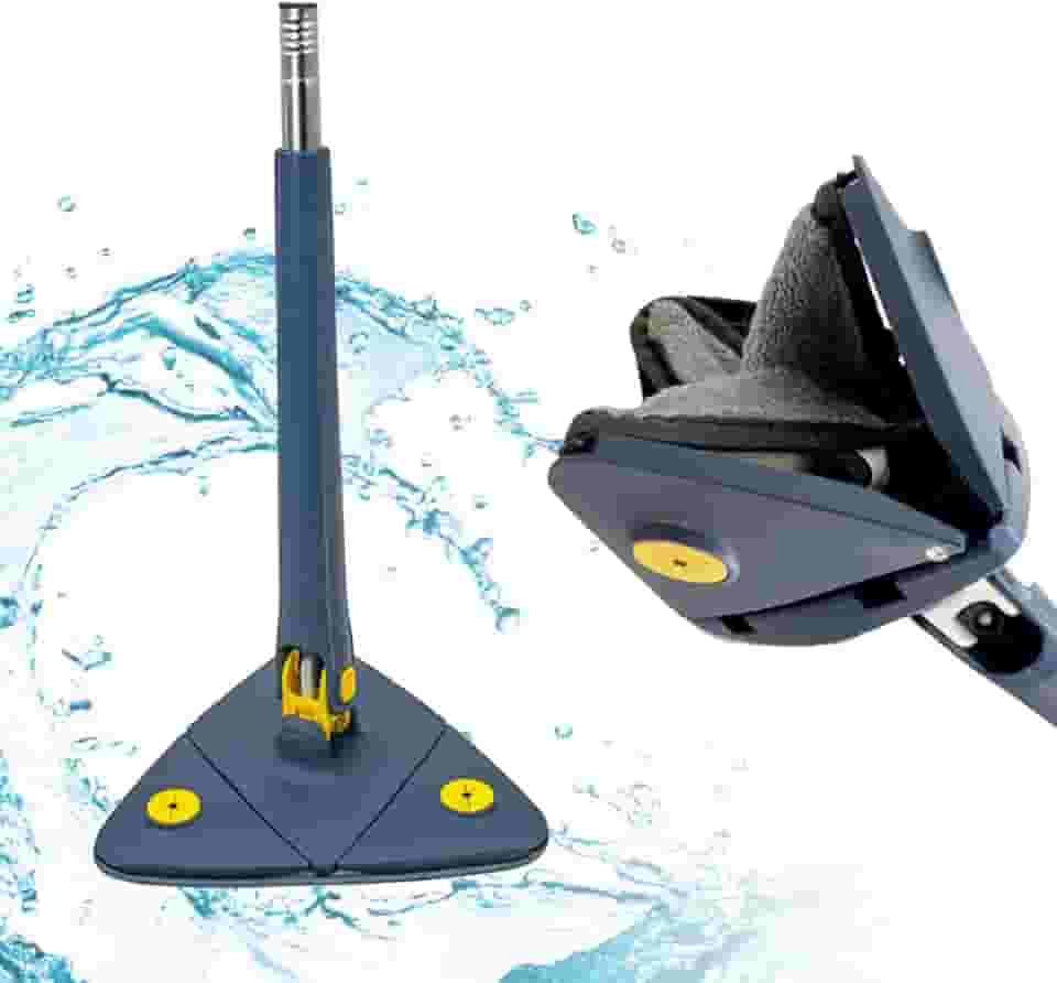 Mop Triangular Giratório 360 Esfregão De Limpeza Ajustável Limpa Vidros Piso E Parede Cor Azul Esfregão triangulo com função de espremer água Cabo Longo Rodo Magico Limpeza Profunda