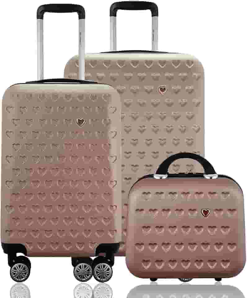 Kit Conjunto 2 Malas de Viagem Rígida Bordo 10kg Média 23kg Despachada Expansiva TSA Rodas Duplas 360º Gladiador mais Frasqueira C1PM Rose Gold