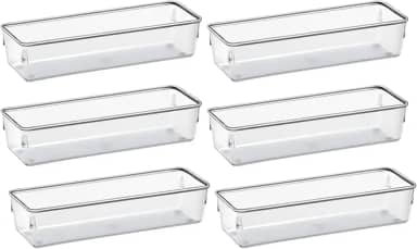 Organizador de Gaveta Ajustável, 6 Compartimentos, Acrílico, Transparente, Divisórias Modulares, Resistente Multiuso para Talheres, Banheiro, Escritório, Maquiagem 15X7.5X5.5CM