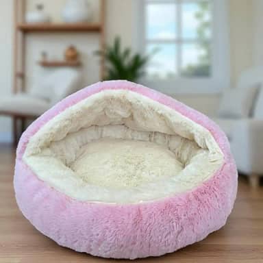 CAMINHA PET NUVEM COBERTA FECHADA PELUCIADA CAMA CASINHA TOCA DONUT FUNDO ANTIDERRAPANTE COM COBERTURA QUENTINHA CACHORROS E GATOS 50CM TAM M (ROSA)