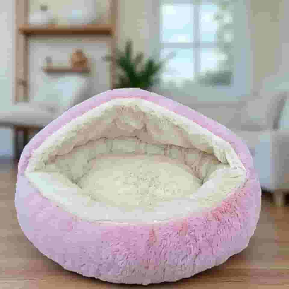 CAMINHA PET NUVEM COBERTA FECHADA PELUCIADA CAMA CASINHA TOCA DONUT FUNDO ANTIDERRAPANTE COM COBERTURA QUENTINHA CACHORROS E GATOS 50CM TAM M (ROSA)