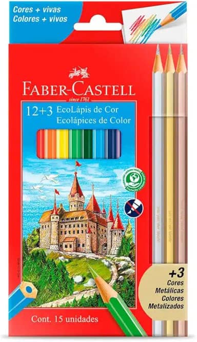 Lápis De Cor, Faber-Castell, Sextavado, 12 Cores + 3 Metálicos, Modelo:120112+3MET, Cor: Multicor