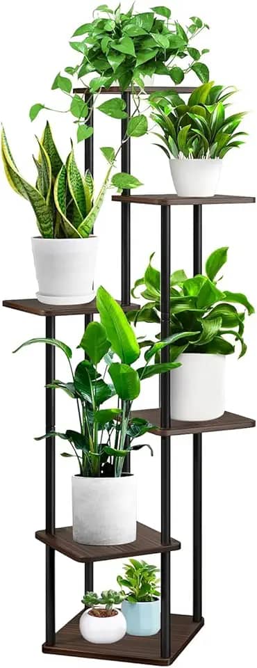 Suporte para Plantas, Prateleira de Flores de Metal Interno de 6 Camadas, para Suportes de Flores Altos de Canto de Plantas Múltiplas, para Pátio, Jardim, Sala de Estar, Varanda, Quarto (Marrom)