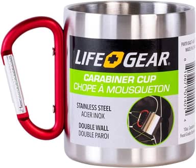 Life Gear Caneca de parede dupla de aço inoxidável com alça de mosquetão - Escalada portátil, caminhadas, mochilão ou copo de viagem para acampamento, 295 ml
