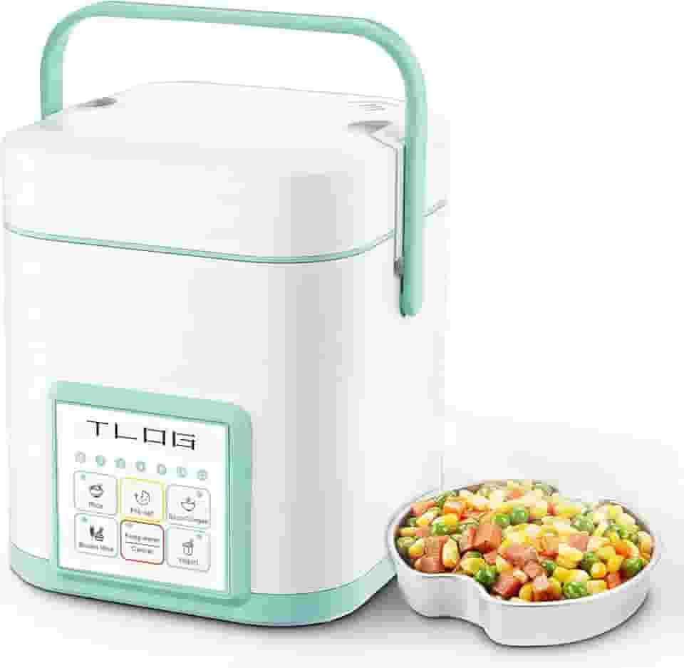 TLOG Mini panela de arroz 2,5 xícaras não cozidas, máquina de arroz portátil com revestimento cerâmico saudável, panela de arroz de viagem de 1,2 L pequena para 1-3 pessoas, máquina de arroz pessoal