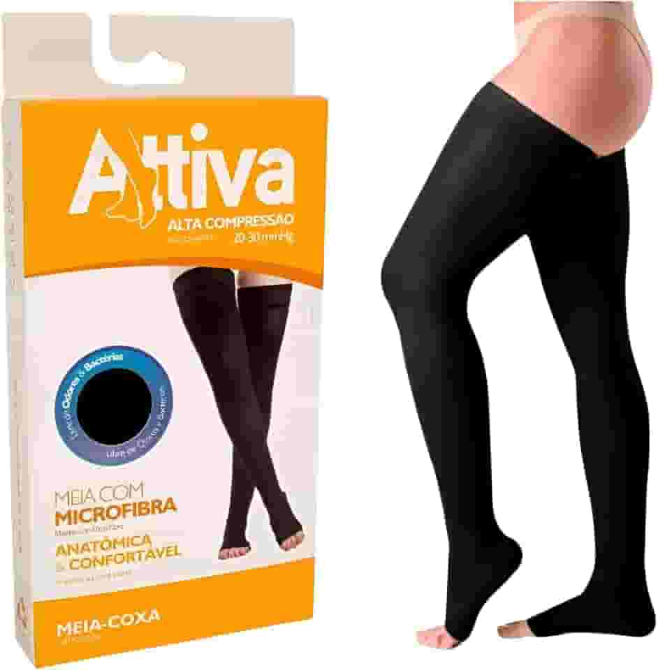 Meia Coxa Elástica 7/8 Attiva Sigvaris Compressão 20-30mmhg Cor Preta