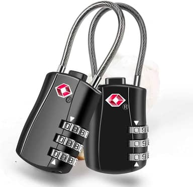 Pacote com 2 cadeados de bagagem aprovados pela TSA, cadeado de cabo de viagem combinado, cadeado impermeável de 3 dígitos, bloqueio reinicializável sem chave aceito pela TSA para armários, bolsas