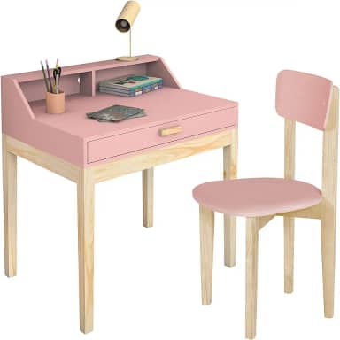 mesinha de estudo com 1 gaveta ja com a cadeirinha cor rosa