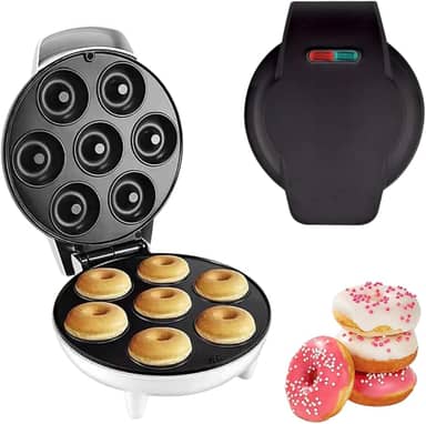 Mini Máquina de Donuts Elétrica 7 Furos, Rosquinhas de 5,5cm, 110v, Antiaderente, Prática, Leve e Portátil (Preto)