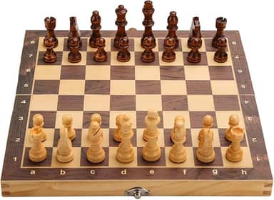 Jogo de Xadrez Dobrável Magnético de Madeira com Peças Artesanais para Crianças e Adultos Iniciantes