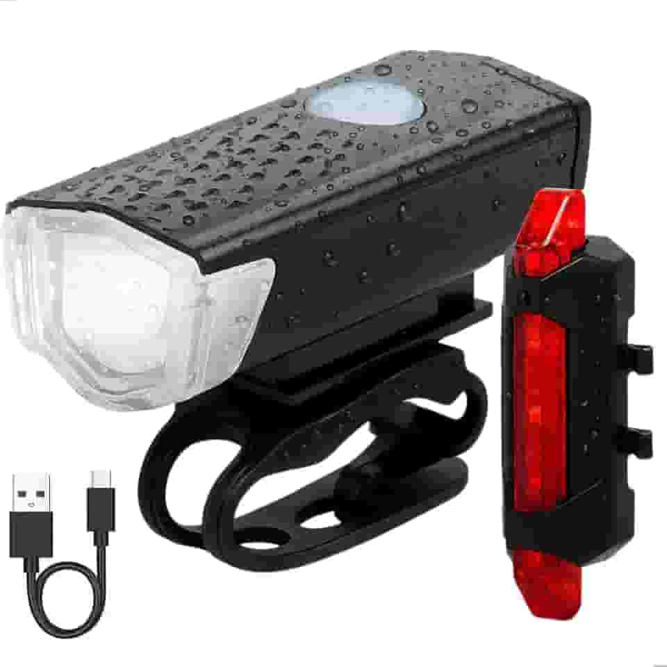 Kit Lanterna Para Bicicleta Recarregável, Conjunto de Luzes Led Para Bike Resistente a Água vários modos de luz (cabo USB incluso)