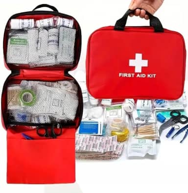 Kit de Primeiros Socorros 184 peças | Bolsa vermelha/cruz reflexiva portátil multiuso, totalmente abastecido com suprimentos essenciais para emergência e sobrevivência