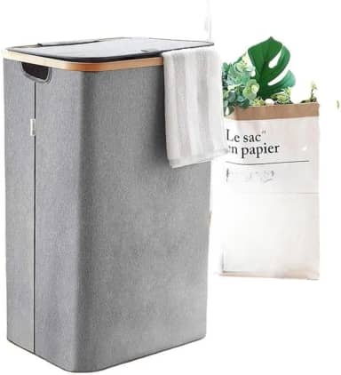Cesto de Roupa Suja Dobrável com Tampa, Organizador para Lavanderia, Banheiro e Quarto (cinza)
