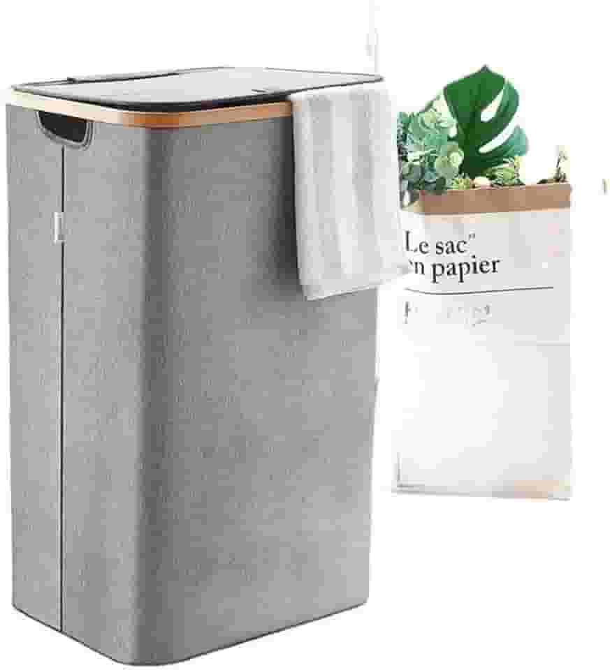 Cesto de Roupa Suja Dobrável com Tampa, Organizador para Lavanderia, Banheiro e Quarto (cinza)