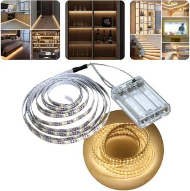 Fita LED Decorativa, 2 Metros, 120 LEDs, Branco Quente, Autoadesiva, Alimentação por 3 Pilhas AA (pilhas não inclusas)