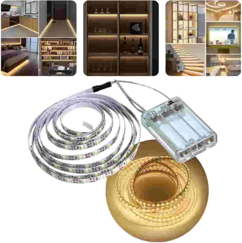 Fita LED Decorativa, 2 Metros, 120 LEDs, Branco Quente, Autoadesiva, Alimentação por 3 Pilhas AA (pilhas não inclusas)