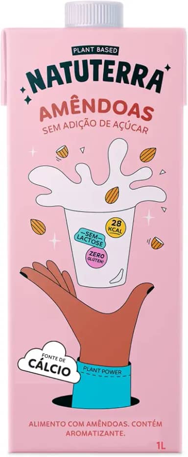 Leite Vegetal de Amêndoas Natuterra 1L | Bebida de amêndoas sem adição de açúcar, sem lactose, sem colesterol, sem glúten e livre de soja | Leite de amêndoas vegano, 100% plant based, fonte de Cálcio