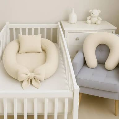 Kit Ninho Redutor de Berço e Almofada Amamentação Percal 400 Fios Cores Lisas (Palha)