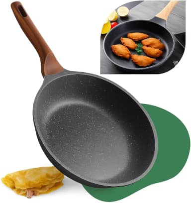 Frigideira Grande 24cm Em Cerâmica Cabo De Madeira Fundo Indução Fogão a Gás Elétrico e Indução Saudável Frita Sem Usar Óleo Durável Premium