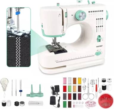 FINYQBET Mini Máquina de Costura Dual-Speed, 16 Modos de Costura, Agulha Dupla, Máquina de Costura Portátil, Para Iniciantes e Profissionais, Ideal para Reparos, Artesanato e Projetos DIY(100-240V)