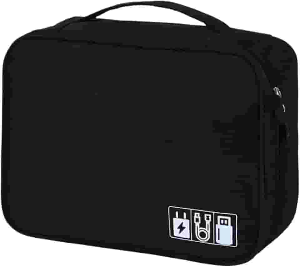 Bolsa Organizador de Cabos e Fios Acessórios Eletrónicos para Viagem a Prova de Água Estojo Necessaire Organizadora com Divisórias Multifuncional Carregadores Video Game Câmeras (Preto)