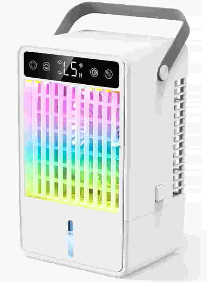 Condicionadores de Ar Portáteis – Refrigerador de Ar Evaporativo Aihotim 1500 ml, Mini Ventilador de Refrigeração com 5 Velocidades do Vento e Luz LED, 2 Névoa Fria e Temporizador 0-10H, Ar