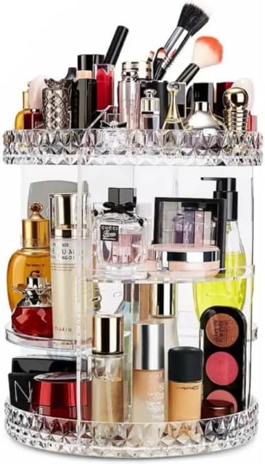 Organizador de Maquiagem Cosméticos Giratório 360°, Acrílico Transparente, 6 Camadas, 25 x 36 cm