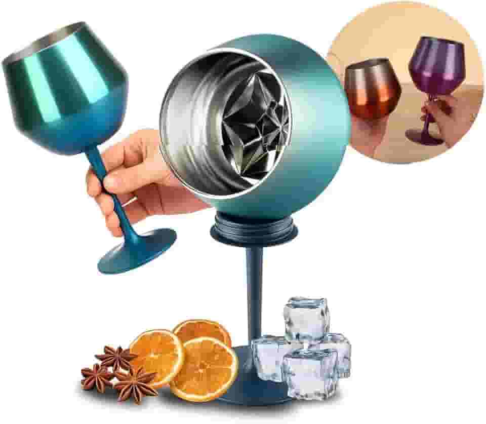 Taça Térmica Inox 414ml 2 em 1 Copo Isolado a Vácuo Parede Dupla Gin Vinho ou Cocktail Inquebrável e Reutilizável Haste Removível