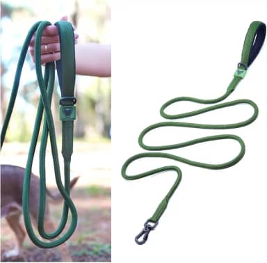 Guia Premium para Cães, Neoprene e Polipropileno, Guia Longa 2 Metros, Mosquetão de Alta Resistência 150kg, Alça Acolchoada ADESTRAMENTO (VERDE MILITAR)
