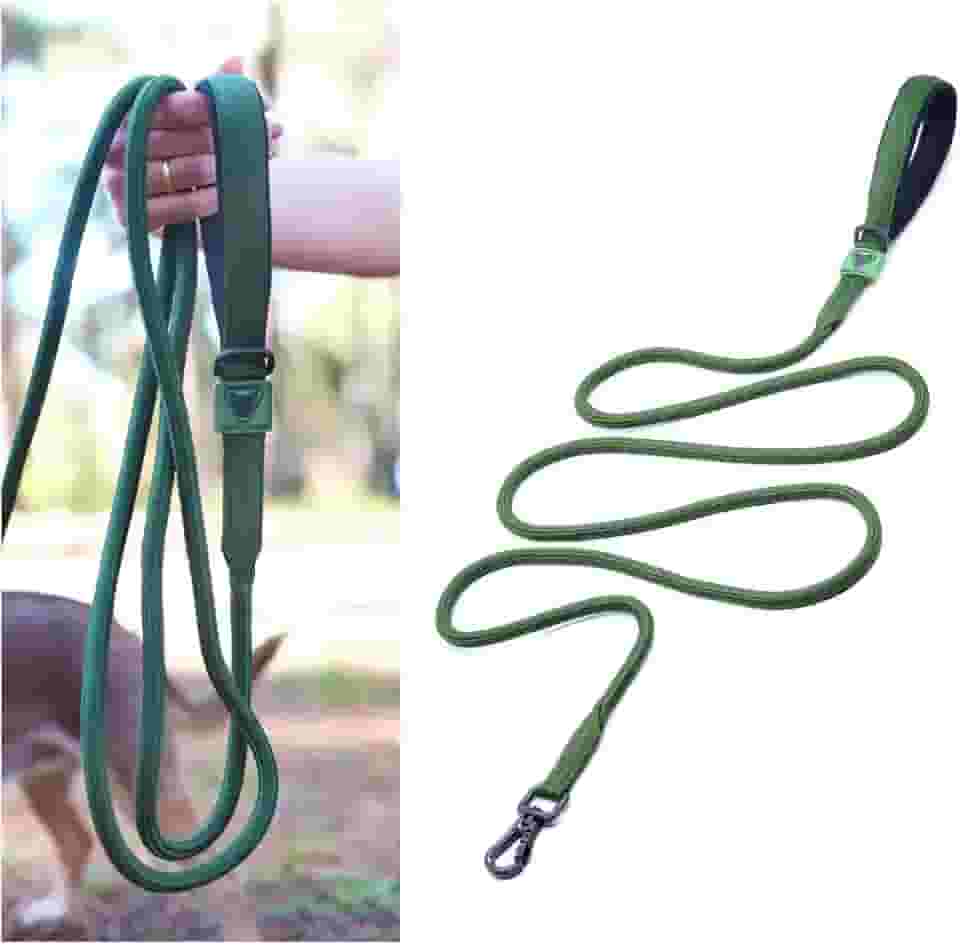 Guia Premium para Cães, Neoprene e Polipropileno, Guia Longa 2 Metros, Mosquetão de Alta Resistência 150kg, Alça Acolchoada ADESTRAMENTO (VERDE MILITAR)