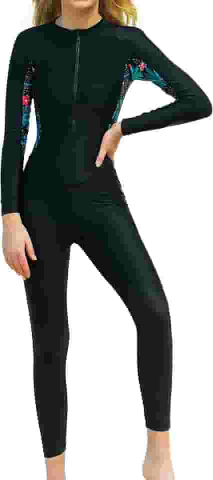 FEOYA Roupa De Banho Feminina Manga Comprida Com Proteção Solar, Mergulho Corpo Inteiro, Secagem Rápida, Leve E Macia, Tamanho Gg, Preta