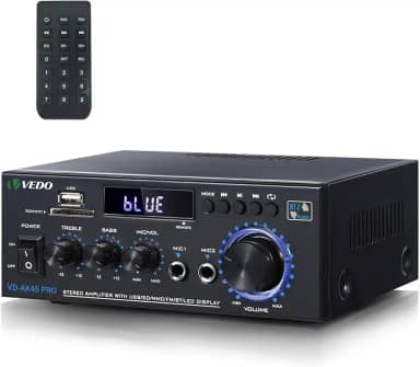 Amplificador de áudio estéreo AK45, sistema de amplificador de potência Bluetooth 5.0 sem fio de 2 canais de 300 W para uso doméstico, amplificadores domésticos, rádio FM USB cartão SD controle remoto