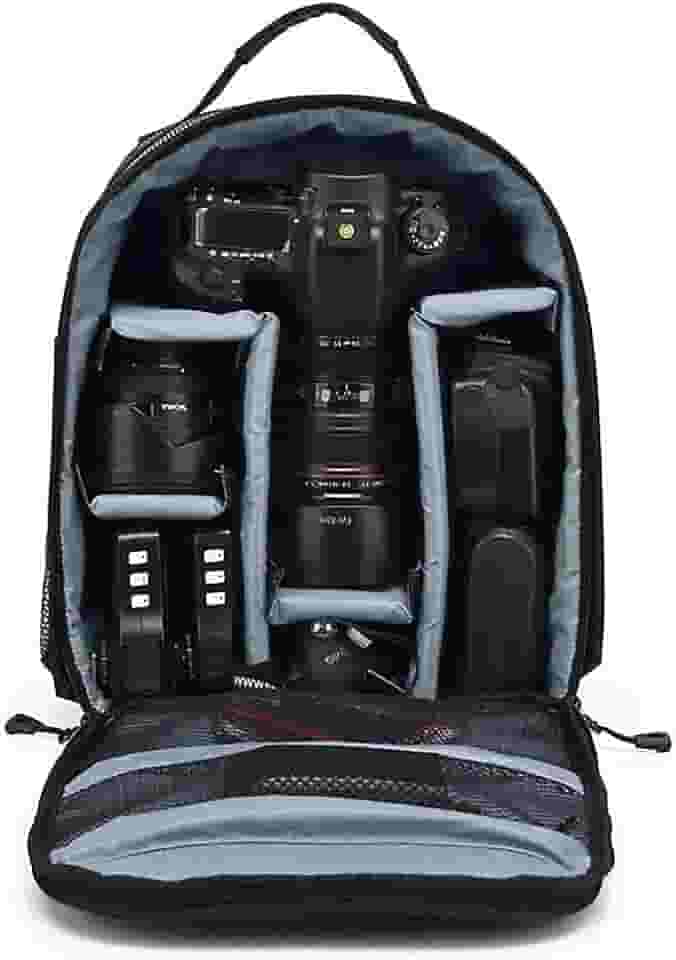 Mochila Fotográfica Impermeável Compacta para Câmeras DSLR e Mirrorless - Cor Preta e Cinza