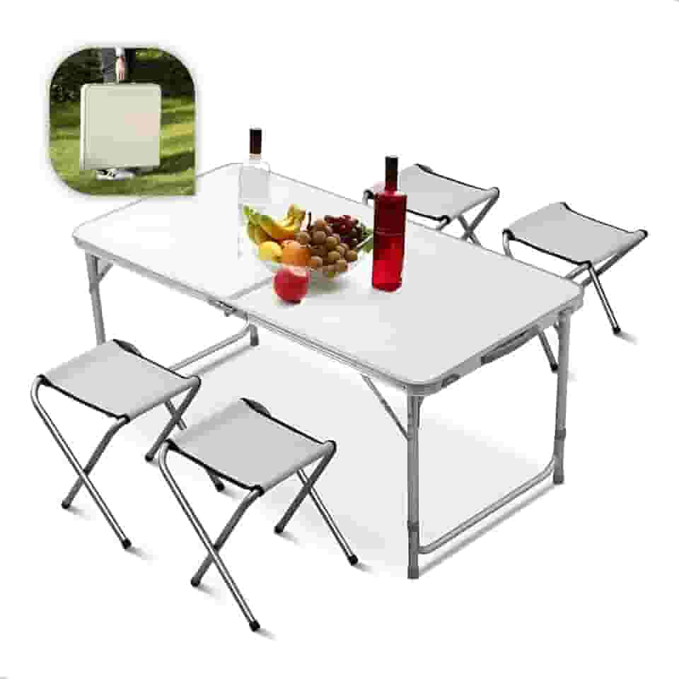 Mesa Dobrável 120x60 Maleta Portátil 4 Banquetas Camping