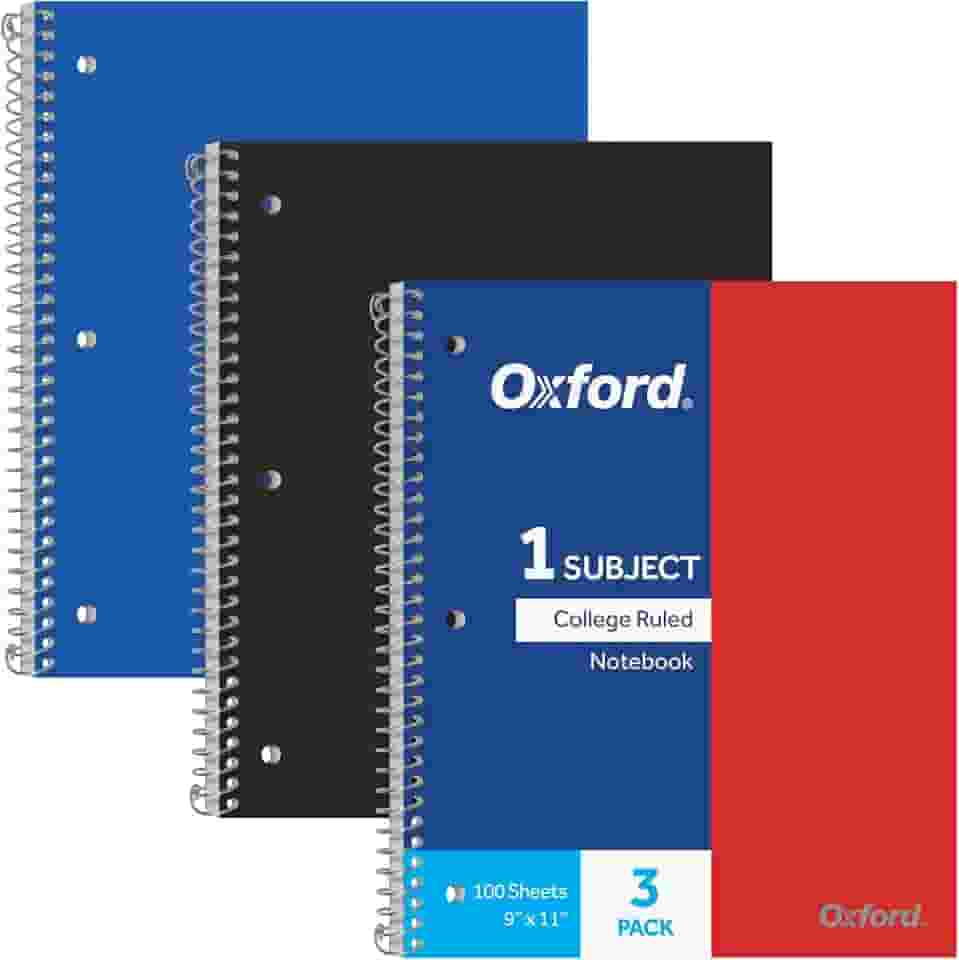 Caderno em espiral Tops Oxford 10390, vermelho, preto e azul, 3 por pacote