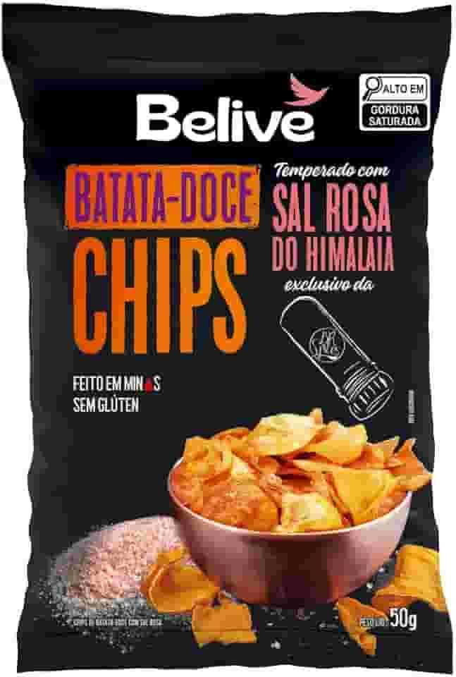 Chips de Batata-Doce Sem Glúten Belive temperados com Sal Rosa do Himalaia 50g