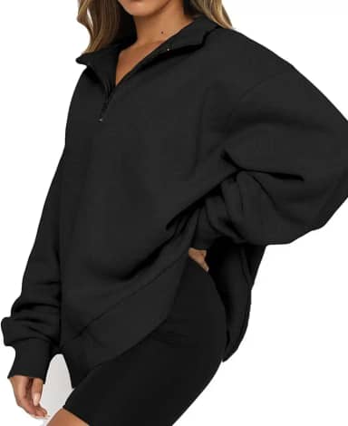 Moletom Com Capuz Feminino | 1/4 de moletons na moda com zíper | Suéter pulôver casual de manga comprida com capuz e lapela para adolescentes Aocate