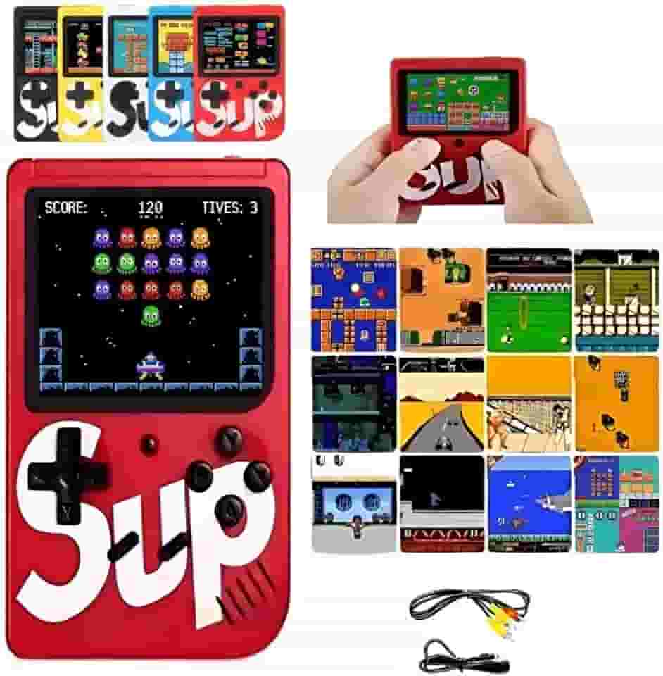 Mini Video Game Portátil Retrô Sup Game Box Plus – Console Portátil com Tela LCD, 400 Jogos Clássicos Anos 80 e 90, Bateria Recarregável, Conexão TV AV para Jogadores