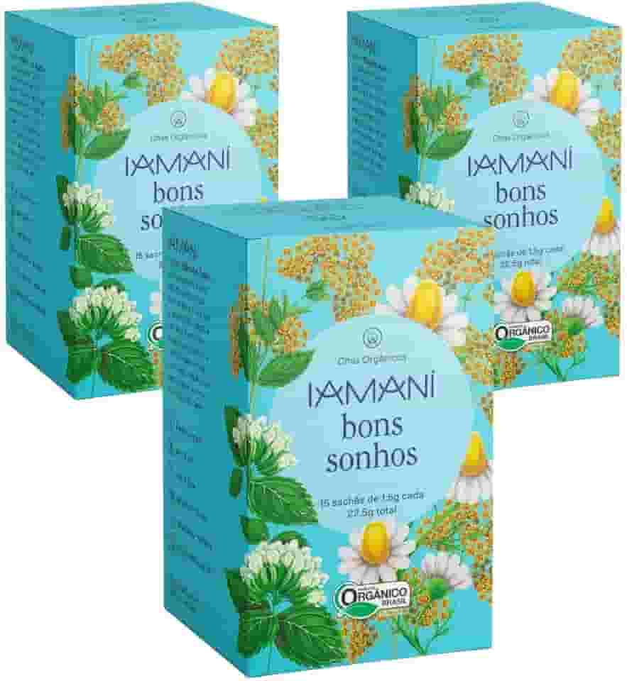 Kit Chá Misto Iamaní Bons Sonhos Orgânico Camomila Melissa e 45 sachês