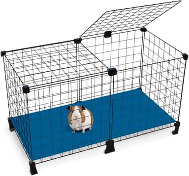 Cercado Porquinho da Índia Gaiola para Coelho 40x80x40cm com Teto e Polionda para Forrar Fácil Limpar (Cercado Preto e Polionda Verde)
