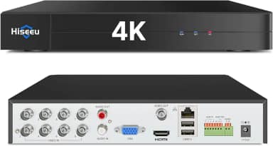 Hiseeu Gravador de vídeo digital de segurança 4K 8 canais H.265+ DVR avançado de 8 MP DVR com detecção de veículo para câmera de segurança CCTV, AHD/TVI/CVI/CVBS/IPC, acesso remoto, sem taxa mensal